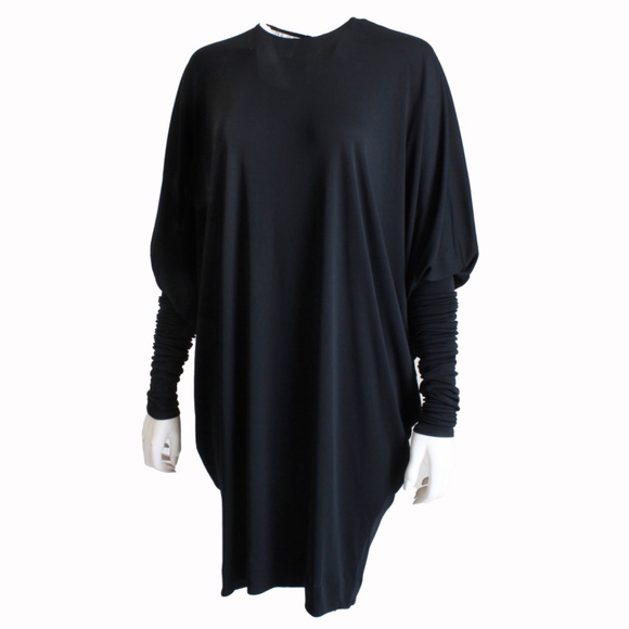 Norma Kamali OMO Dress Black Dolman Scrunchy Batwing Sleeve Vintage 80s Size M - Picture 12 of 15